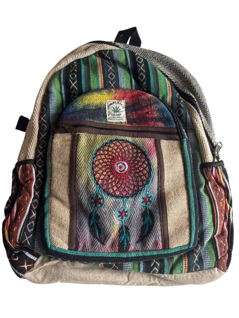 Himalayan Hemp Dreamcatcher Backpack Boho Festival Nepal Cotton Handcrafted NWT